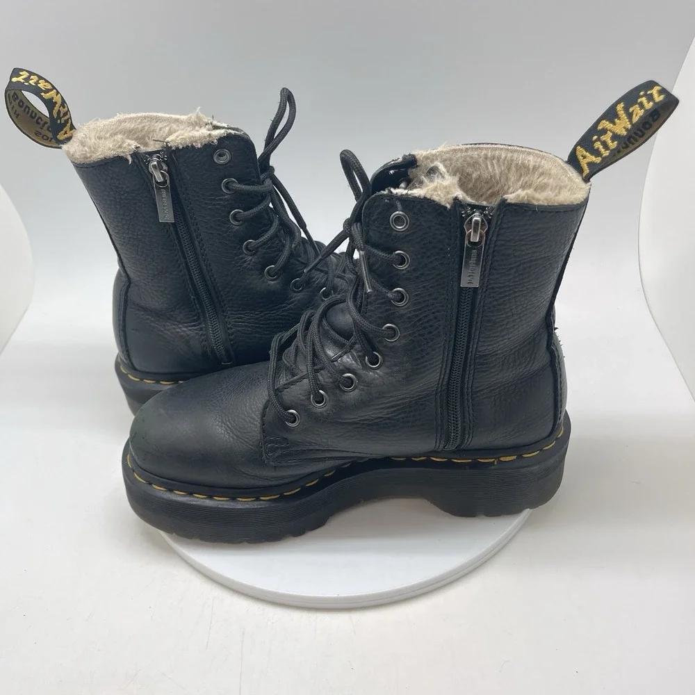 Dr Martens Boots Womens Size 8 Jadon Faux Fur Lined Black Leather Ankle Platform - Picture 6 of 9